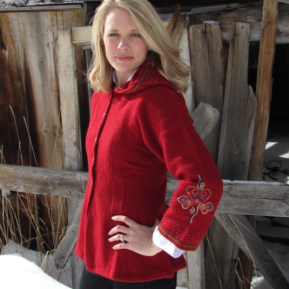 Boiled wool hooded swing coat. Norwegian designed. - Picture 3 of 3